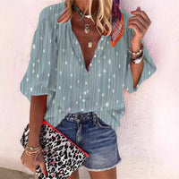 Women's Retro Fashion Stand Collar Loose Button Printed Casual Shirt