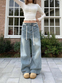 Vintage Jeans Straight White Washed Distressed Casual Pants