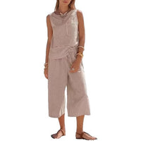Womens Two-Piece Striped Sleeveless Top And Cropped Wide-Leg Pants Set