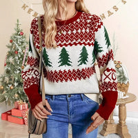 Christmas Tree With Rhombus Round Neck Long Sleeve Knitted Sweater