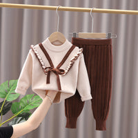 Girls Ruffled Suit Sweater Autumn And Winter Pullover Round Neck Children's Sweater