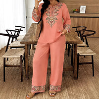 Long-sleeve Lace Floral Long-sleeve Ethnic-style Middle Eastern Set