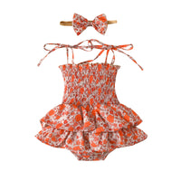 Summer Girls' Floral Pleated Jumpsuit