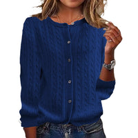 Womens Andi Fleece Crew-Neck Knitted Linen-Flower Cardigan Sweater