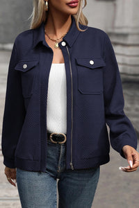 Women's Casual Lapel Texture Solid Color Long Sleeve Jacket