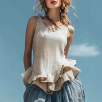 Casual Fashion Sleeveless Top With A Ruffled Hem
