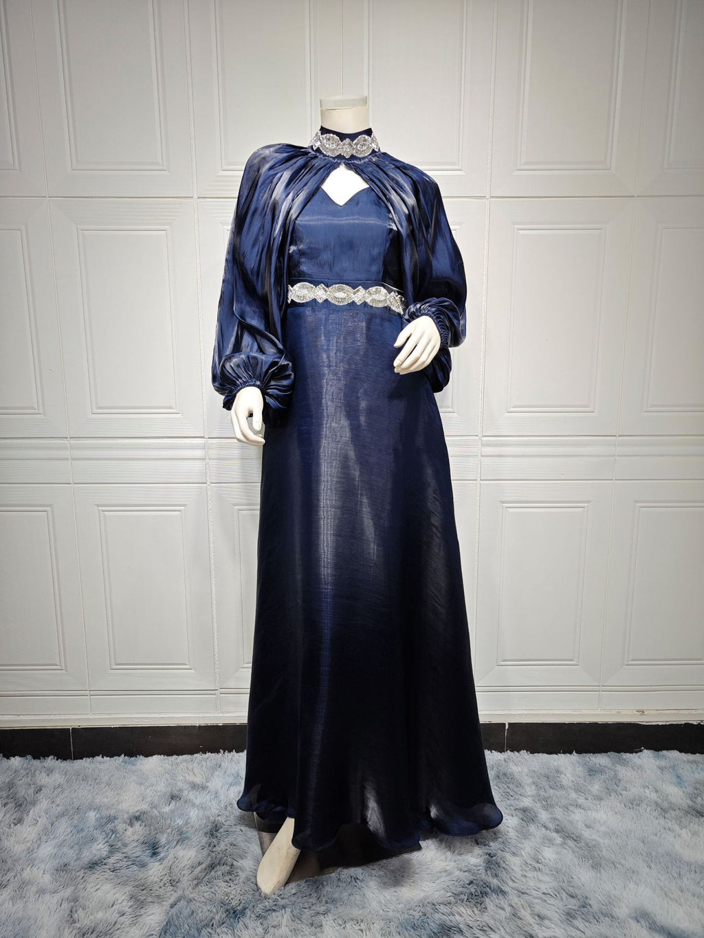 Women's Two-piece Hot Drilling Bright Silk Fashion Satin Robe Abaya