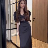 Retro Short-Sleeve Polka-Dot Lace Dress