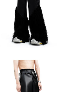 Black Fur Stitching Leather Pants Winter Environmental Protection