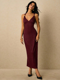 Pleated Waist-cinching Sheath Dress Slip Dress