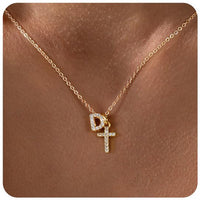 Zircon Inlaid 26 Letter Cross English Necklace