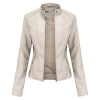 Thin Large Size Leather Clothing With Stand Collar Slim-fit Jacket
