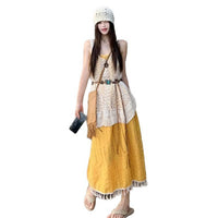 Bohemian Crochet Tassel Hollow-Out Long Skirt Sun-Protective Cover-Up Womens Dress