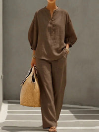 Women's Solid Color Shirt And Pants Set