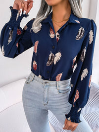 Women's Elegant Feather Lantern Sleeve Lapel Shirt