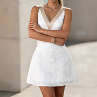 Womens Lace-Trimmed Patchwork Dress