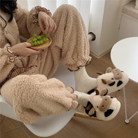 Cartoon Cow Warming Woolen Cotton Slippers Women