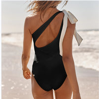 European And American  Solid Color Sexy Backless Swimsuit One-piece
