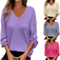 Solid-color V-neck Pineapple-pattern Pullover Casual T-shirt