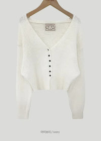 Retro V-neck Mixed Cashmere Long-sleeved Knitted Sweater Coat