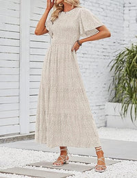 Women's Short-Sleeve Crew-Neck Bohemian Beach Dress