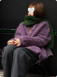 Purple, Relaxed And Sophisticated Mohair Cardigan For Women
