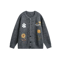 Retro Preppy Style Floral Embroidery Cardigan Sweater