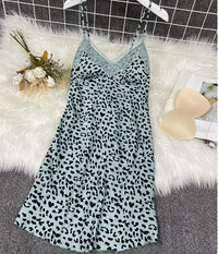 Ice And Snow Silk Leopard Nightdress Sexy V-neck