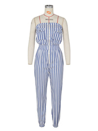 New European And American Ladies Striped Tube Top Jumpsuit