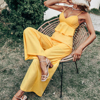 Yellow Vest Top Suspender Casual Jumpsuit Two-piece Suit