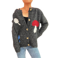 Mushroom Jacquard Contrast Color Knitted Coat Casual Loose Sweater