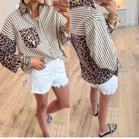 Women's Fashionable Casual All-Match Long-Sleeve Leopard-Print Patchwork Top
