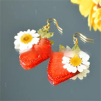 Strawberry-slice Daisy Drop Earrings Made With Resin Crafts