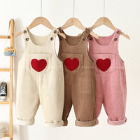 Suspender Pants Boys And Girls Corduroy Love Embroidered Jumpsuit