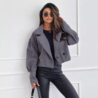 Fashionable All-match Suit Collar Short Woolen Coat