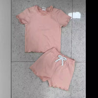 Solid Color Ruffled Short Sleeves Suit