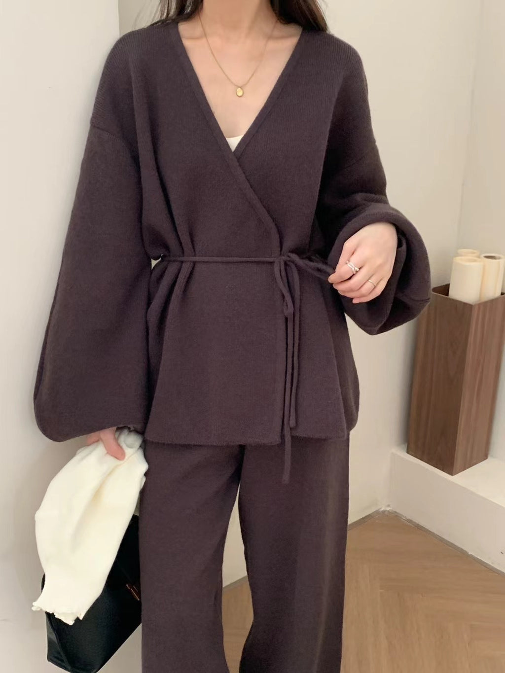 Women's Knitted Cardigan Wide-leg Pants Two-piece Suit