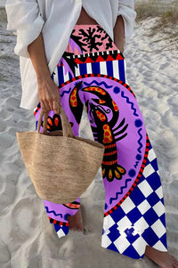 Casual Relaxed-fit Athletic Wide-leg Pants With A Fish-scale Pattern