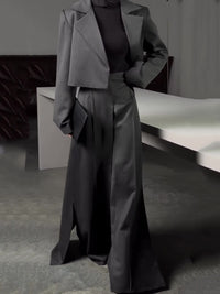 Cropped Blazer & High Slit Wide Leg Maxi Skirt 2-Piece Set