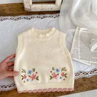 Autumn Children's Cute Embroidered Round Neck Pullover Vest