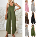 Women's Casual Sleeveless V-neck Pocket Wide Leg Jumpsuit