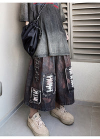 Vintage Wide Leg Straight Cropped Denim Shorts Men