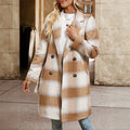 Mid-length Double-breasted Suit Collar Plaid Coat