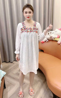 Long Sleeve Nightdress Women's Gold Velvet Home Wear Loose Plus Size Dress