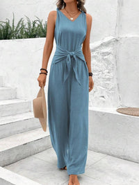Womens V-neck Sleeveless Wide-leg Jumpsuit