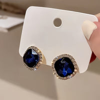 1 Pair Elegant Sparkly Navy Blue Geometric Square Stud Earrings For Women, Perfect For Daily Wear, Banquets & Vacations