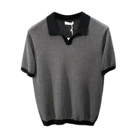 Men's Ice Silk Knitted Trendy Niche Contrast Color Lapels Short Sleeve