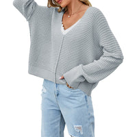 V-neck Solid Color Off-shoulder Loose Hot Sale Knitted Sweater