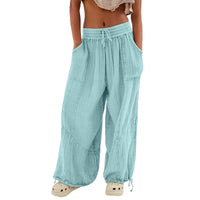Fashionable Solid-Colored Wide-Leg Pants With Ties And Pockets Long Pants