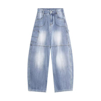 Washed Wide-leg Overalls Casual Straight-leg Long Pants American High Street Printed Jeans For Women